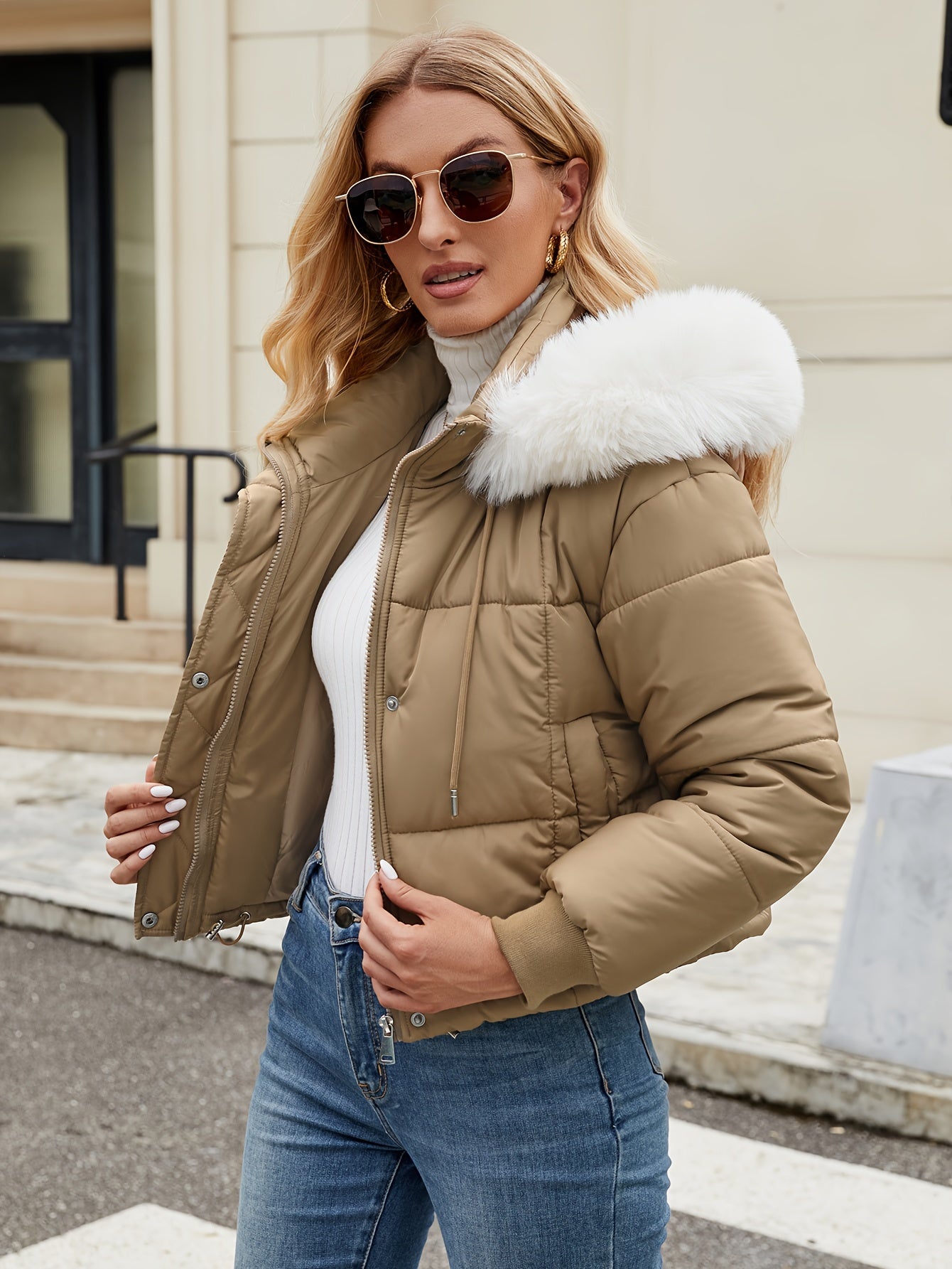 Abrigo de invierno con capucha de piel de lujo Elise