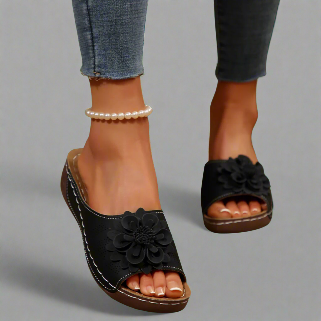 Jolanda | Elegantes Sandalias Ortopédicas con Motivo Floral