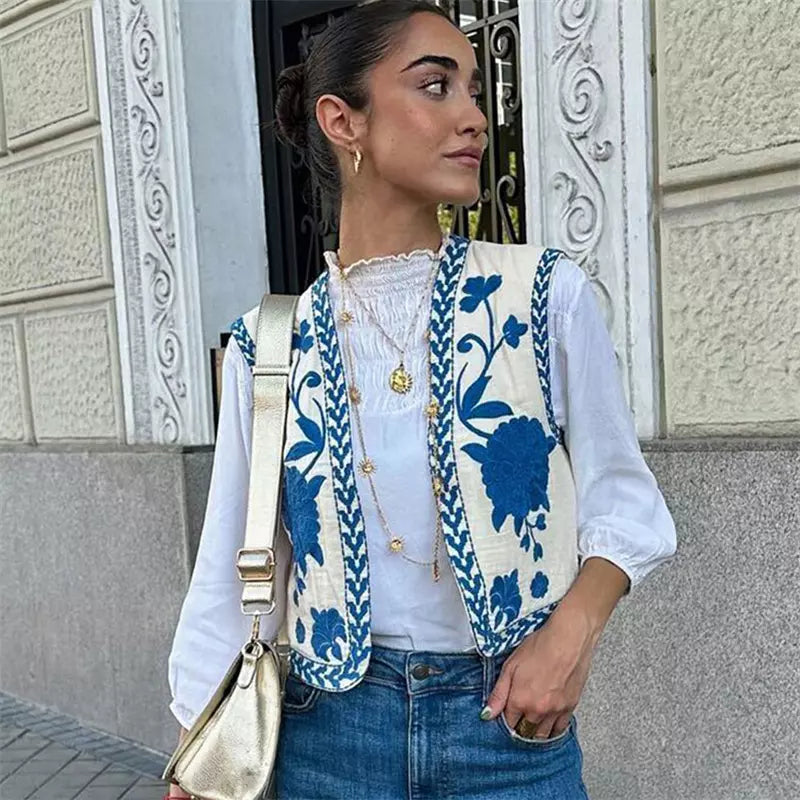 Larissa - Chaleco con estampado floral bordado para mujer