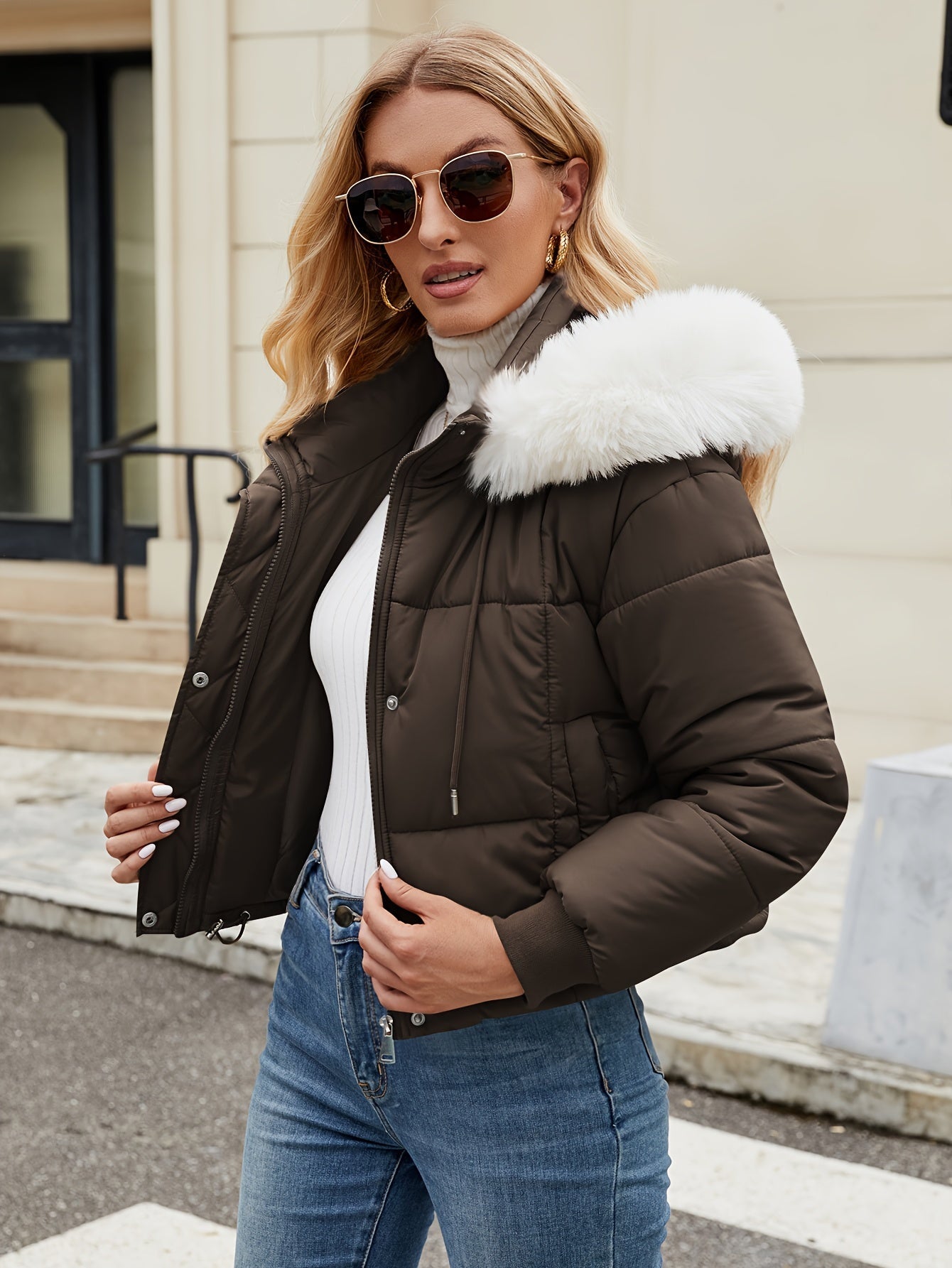 Abrigo de invierno con capucha de piel de lujo Elise