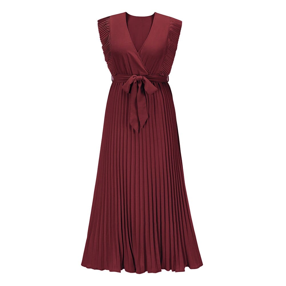 Elena™ Vestido Bohemio Festivo Rojo Oscuro Con Escote En V