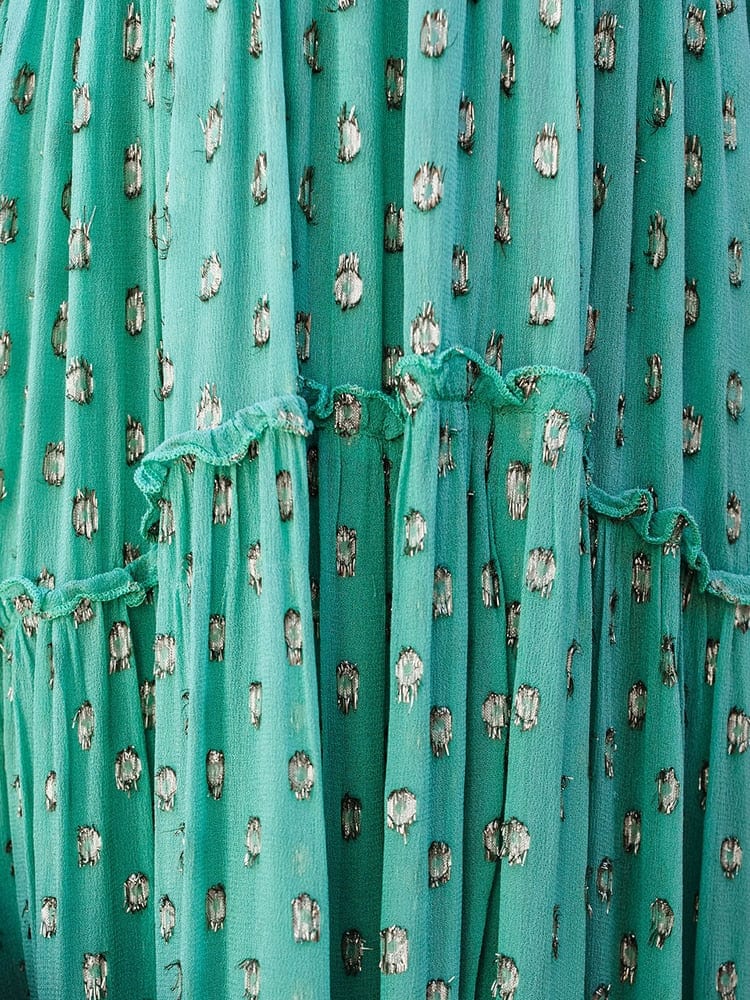 Evi™ Vestido Maxi Verde Con Escote En V Y Estampado Veraniego De Ibiza