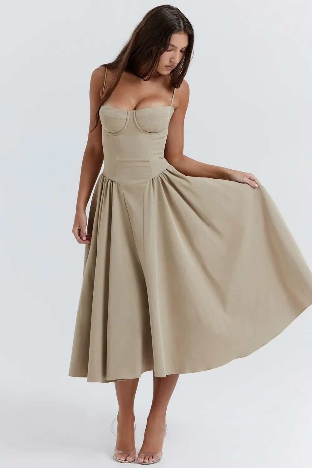 Kiki – Vestido Midi Floral Retro con Cintura Ajustada