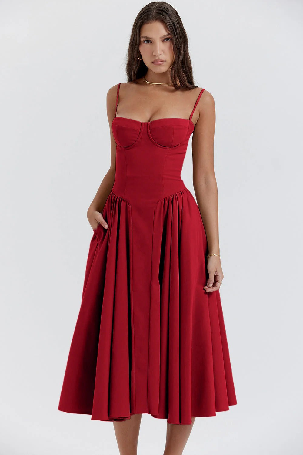 Kiki – Vestido Midi Floral Retro con Cintura Ajustada