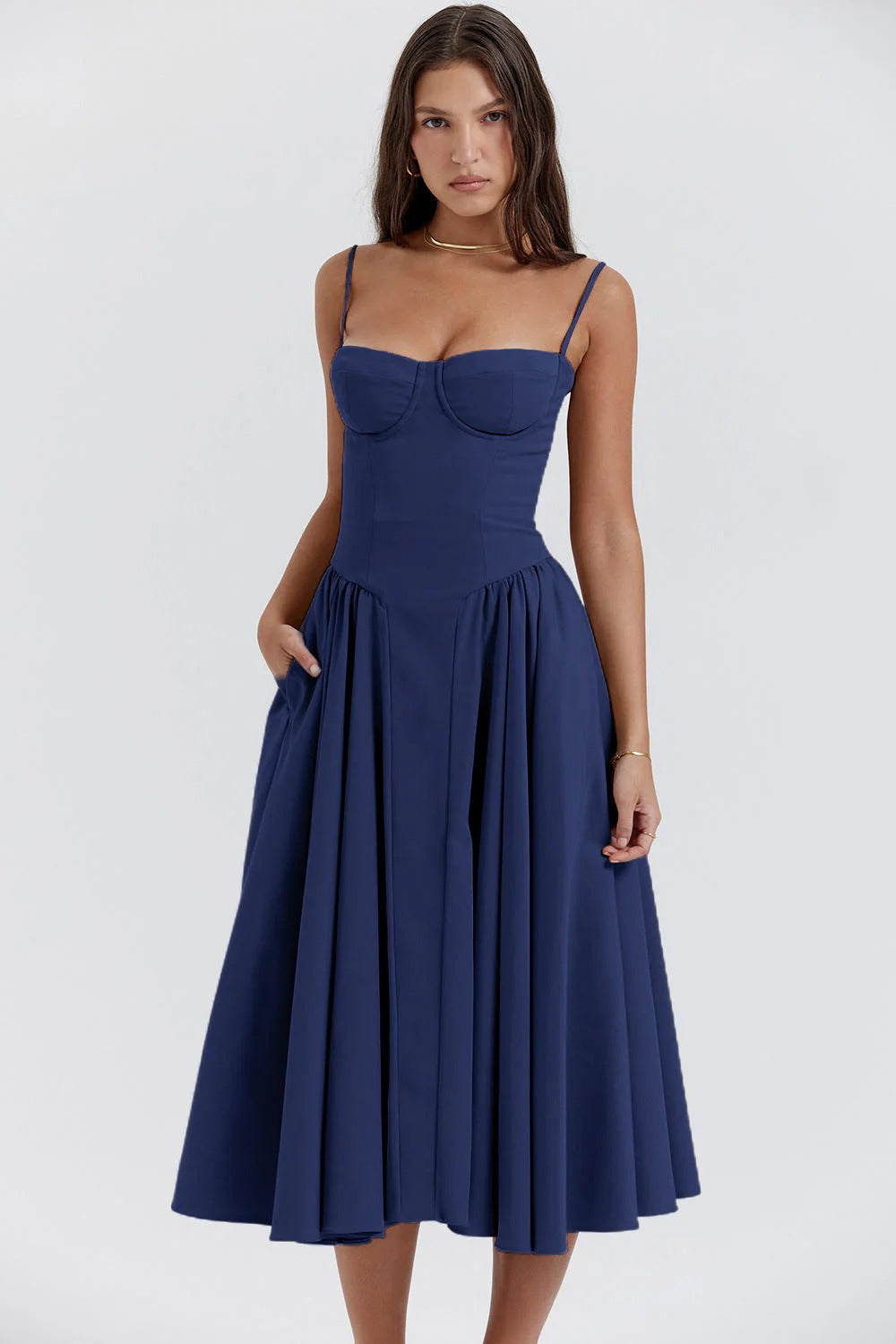 Kiki – Vestido Midi Floral Retro con Cintura Ajustada