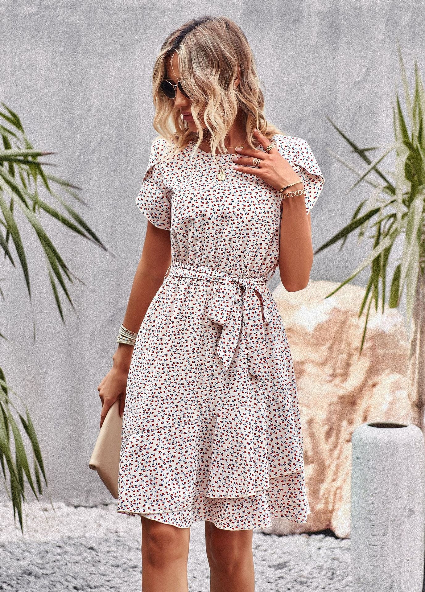 Moana™ - Vestido Boho Corto Blanco con Estampado Negro