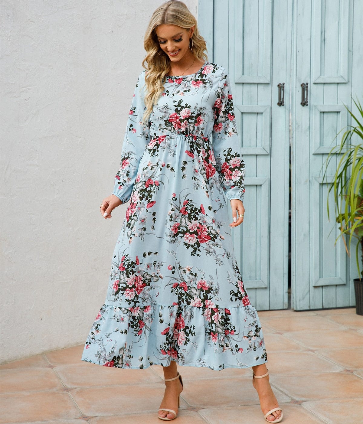 Loua™ Vestido de Verano Ibiza Azul Claro con Estampado de Flores