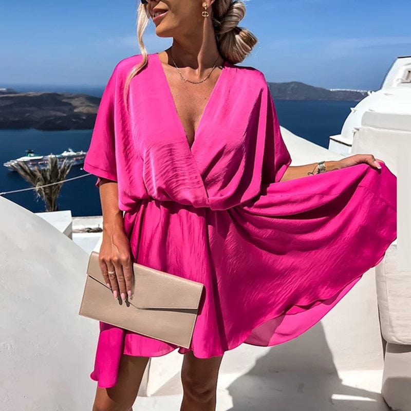 Carmina™ - Vestido Boho Rosa con Escote en V