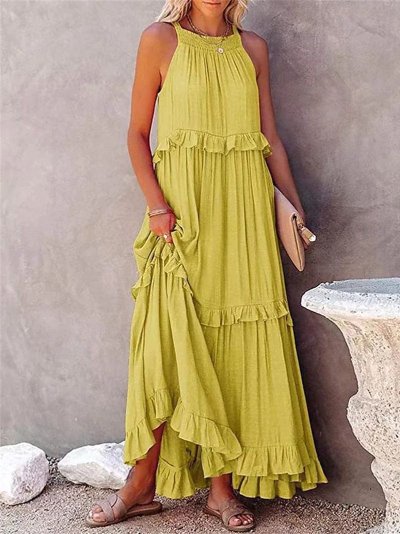 Meave™ Vestido Maxi Suelto Amarillo de Verano Festivo