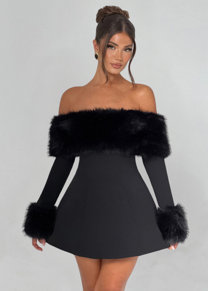 Serena | Off-Shoulder Minidress with Fur Sleeves
