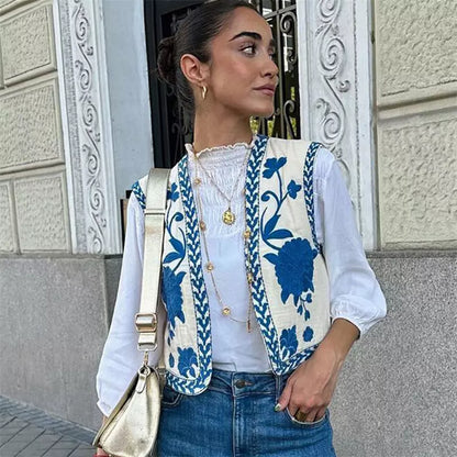 Larissa - Geborduurde Gilet met Bloemenprint voor Dames