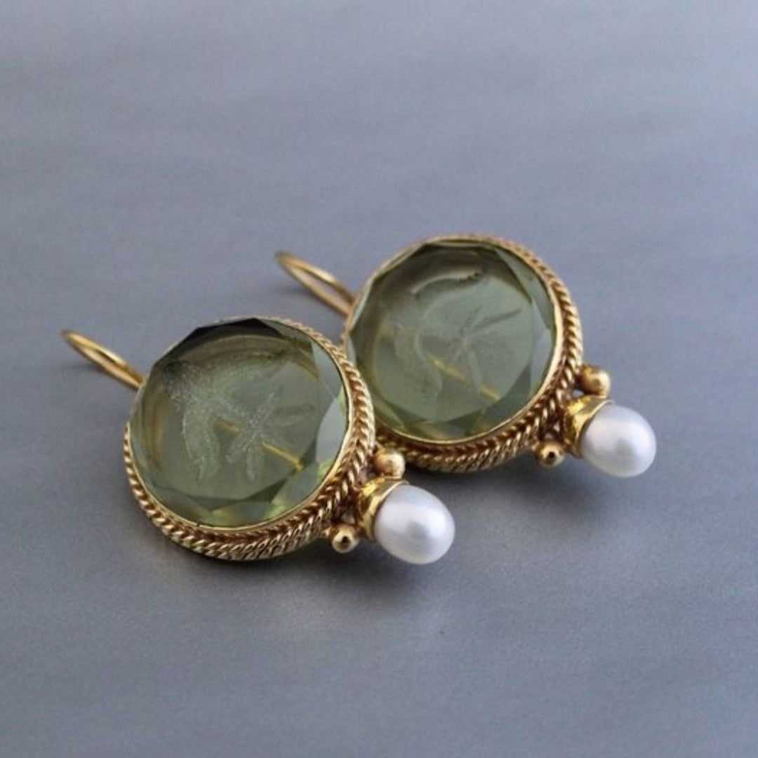 Amélie™ | Vintage Oorbellen met Steen en Parel
