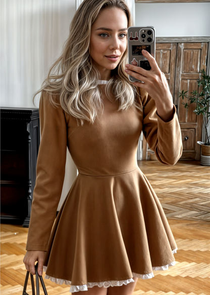 Everly | Hoge Taille Kanten Minidress