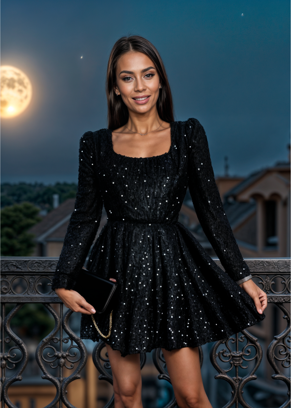 Skylar | Zwart Pailletten Minikleed