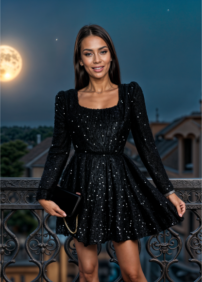 Skylar | Zwart Pailletten Minikleed