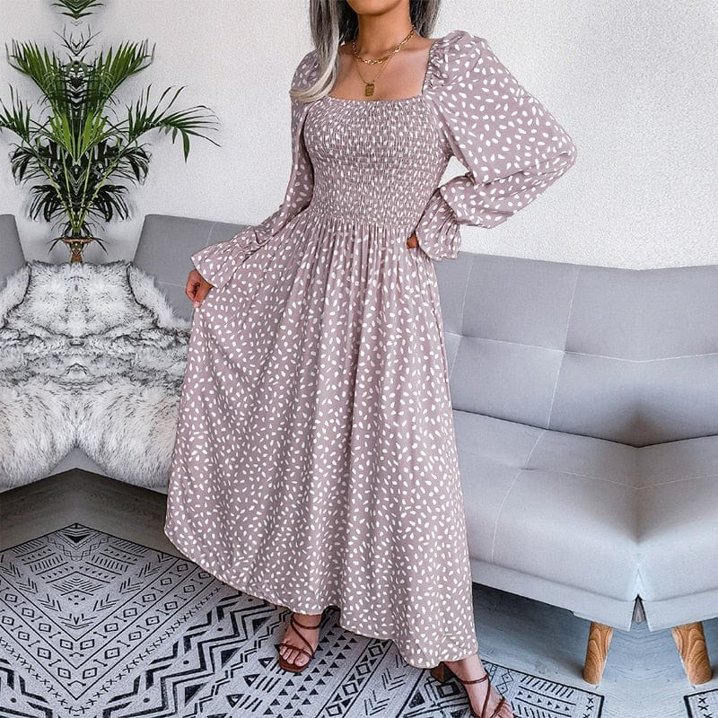 Lotte™ Elegante Beige Vestido Maxi de Manga Larga
