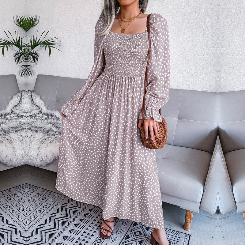 Lotte™ Elegante Beige Vestido Maxi de Manga Larga
