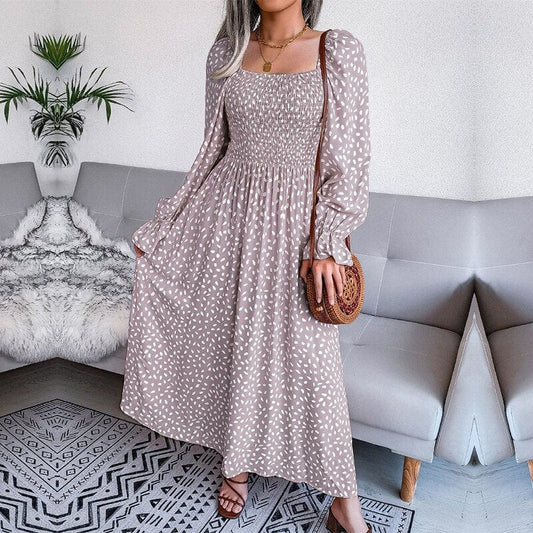 Lotte™ Elegante Beige Vestido Maxi de Manga Larga