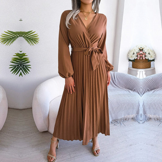 Zoë™ Vestido Maxi Marrón con Escote en V Estilo Boho Festivo