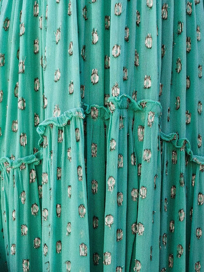 Evi™ Vestido Maxi Verde Con Escote En V Y Estampado Veraniego De Ibiza