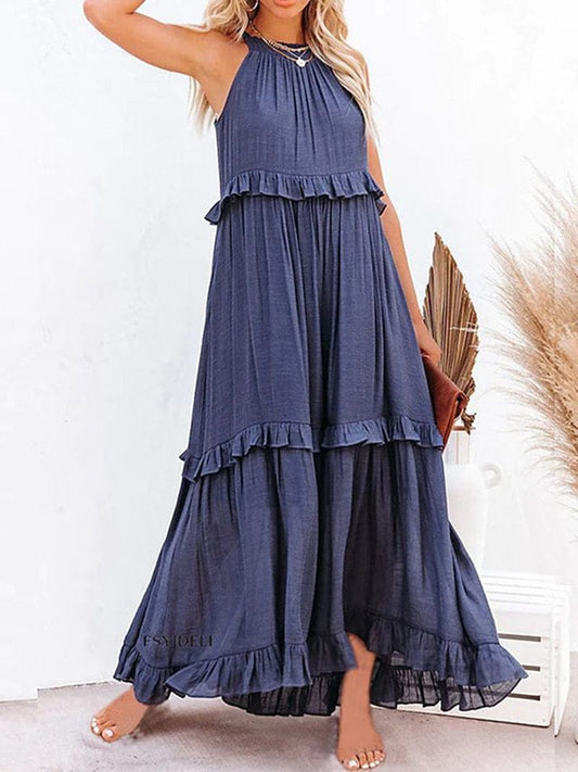 Anna™ Vestido Maxi Verano Suelto Color Marino