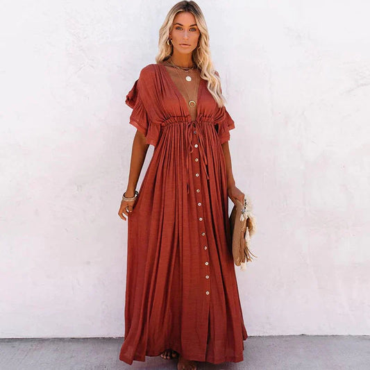 Julie™ - Vestido Largo Rojo de Playa