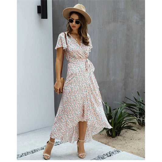 Myrthe™ - Vestido Largo de Ibiza Rosa con Estampado