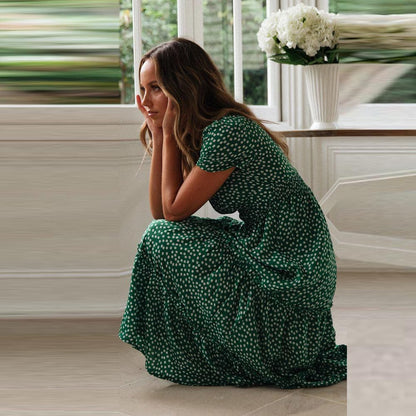 Charlie™ Vestido Midi Bohemio Verde con Manga Abullonada