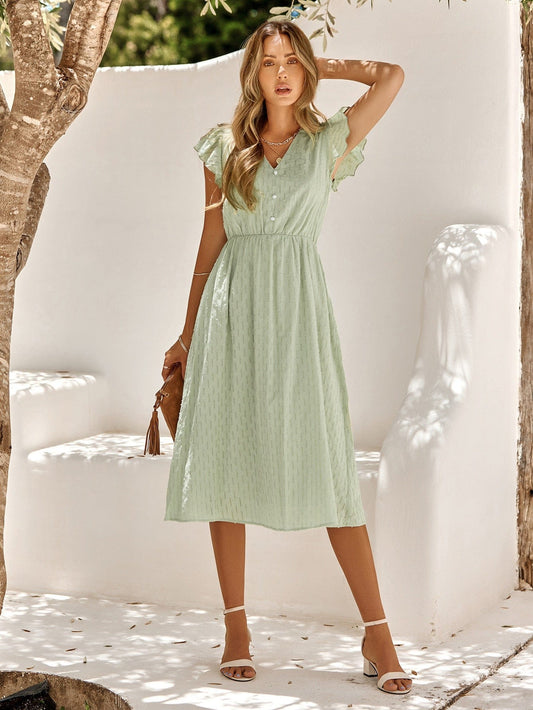 Juna™ Vestido Midi Verde para Invitadas de Boda