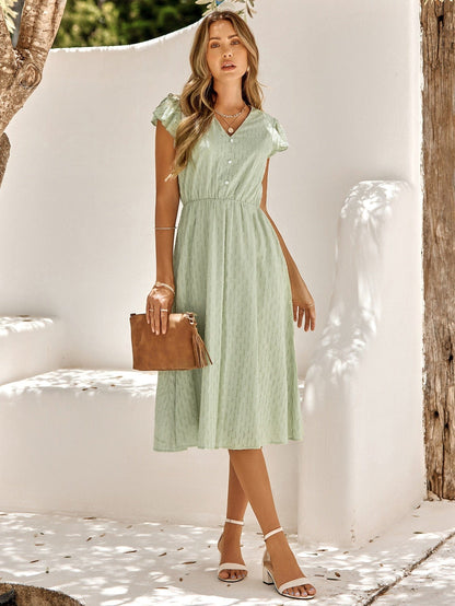 Juna™ Vestido Midi Verde para Invitadas de Boda