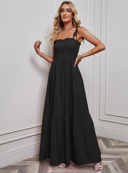 Saar™ Vestido Maxi Negro Simple con Tirantes de Espagueti